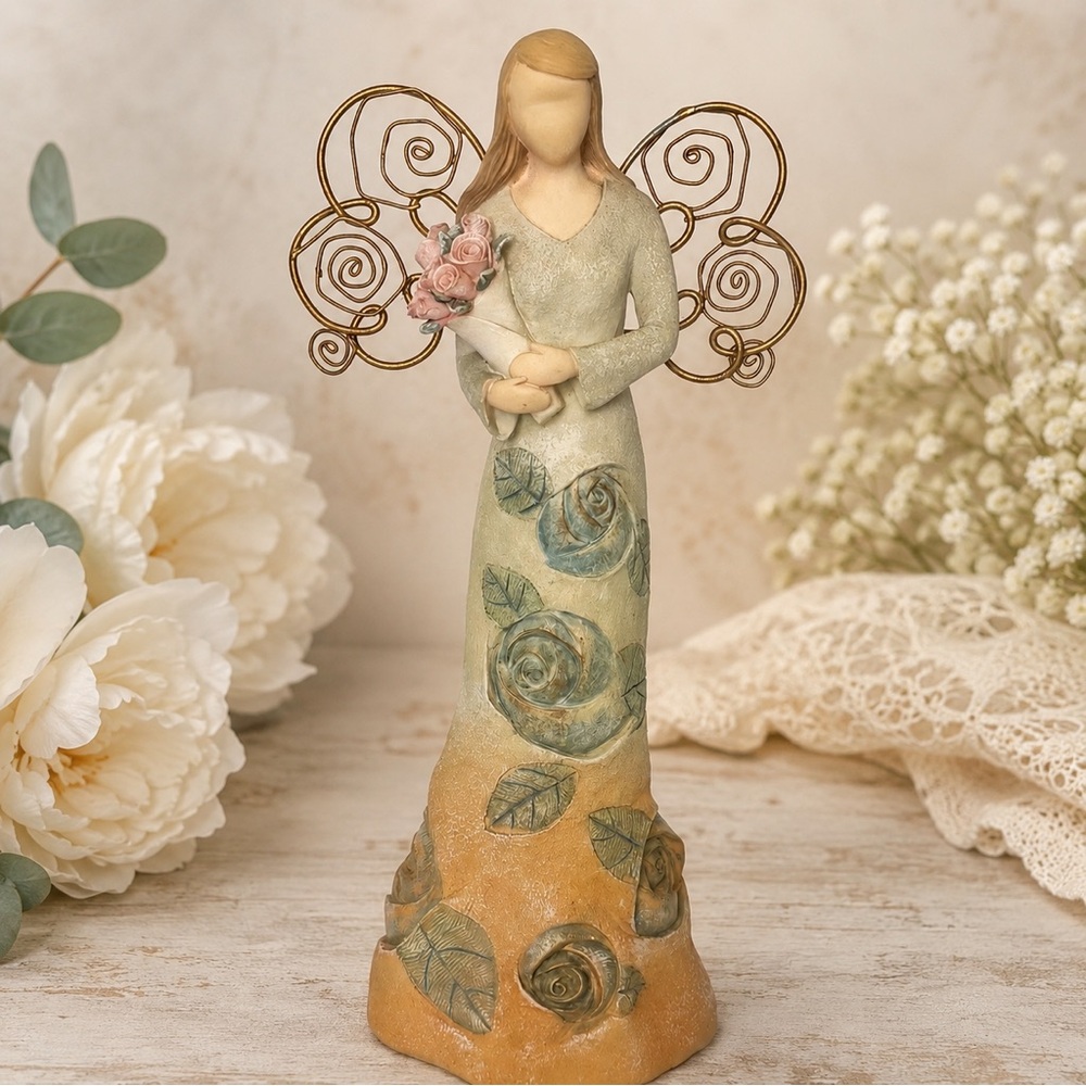 Florentine Angels Woman With Roses Figurine Matthew Danko Floral Angel Decor
